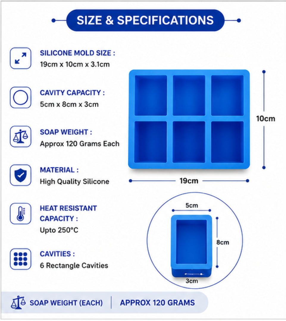 Rectangle Soap Mould (6 Cavity 120g)