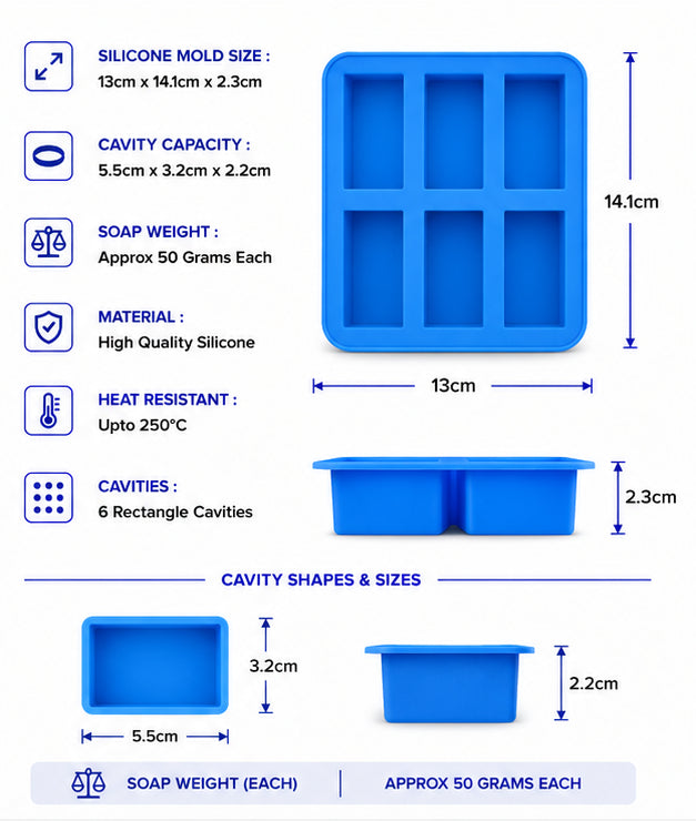 Rectangle Soap Mould (6 Cavity 50g)